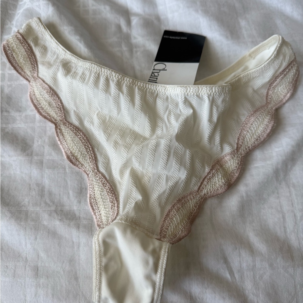 Chantelle Cream Lace-Trim Bikini Brief